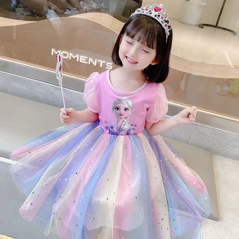 New Disney Frozen Elsa Anna Princess Summer Girls Dress for Children Girl clothes Short Sleeve Ball Gown Carnival Party Dresses