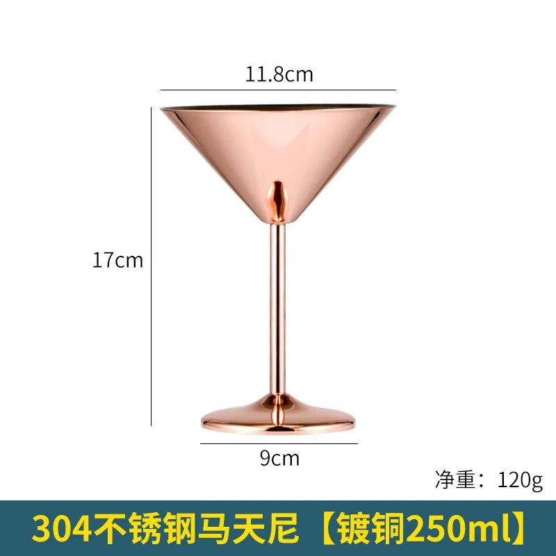 304 Stainless Steel Martini Cocktail Glass Champagne Goblet Wine Cup Rose Gold Karaoke Bar Metal Utensils Personalized Design
