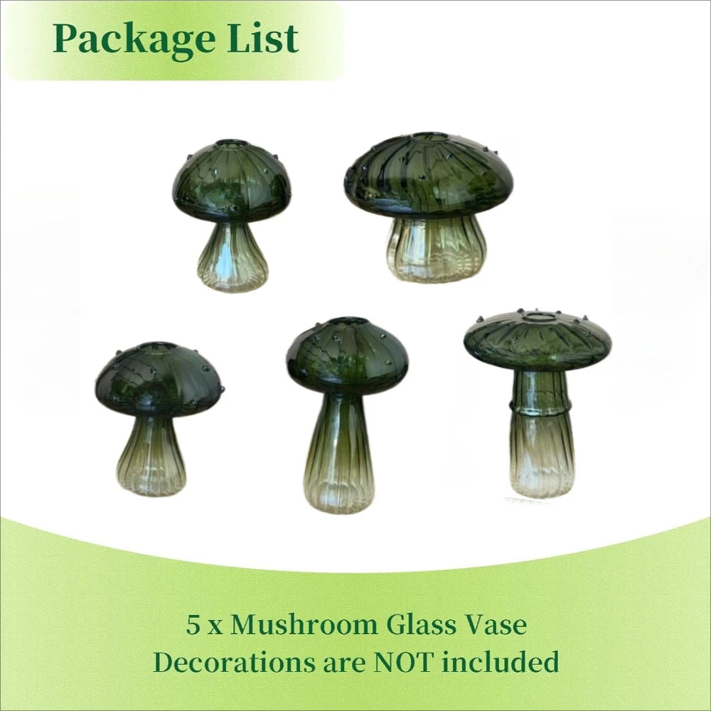 5Pcs/set Colored Glass Mushroom Vase DIY Aromatherapy Bottle Funky Cottagecore Decor for Home Room Office Windowsill Decoration