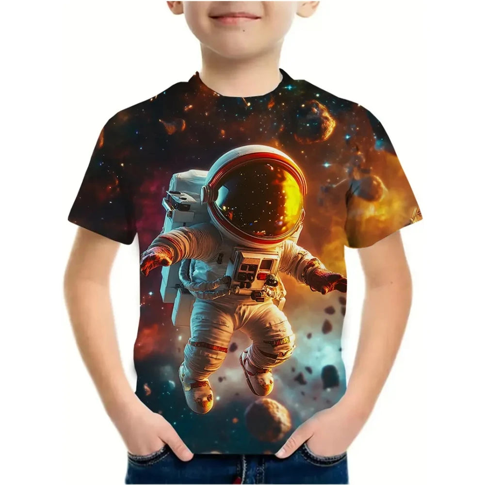 Boys Kids Clothes Stylish Cartoon Space Astronaut Graphic T Shirts Boys Girls Summer Short Sleeve Outdoor Clothes for Children