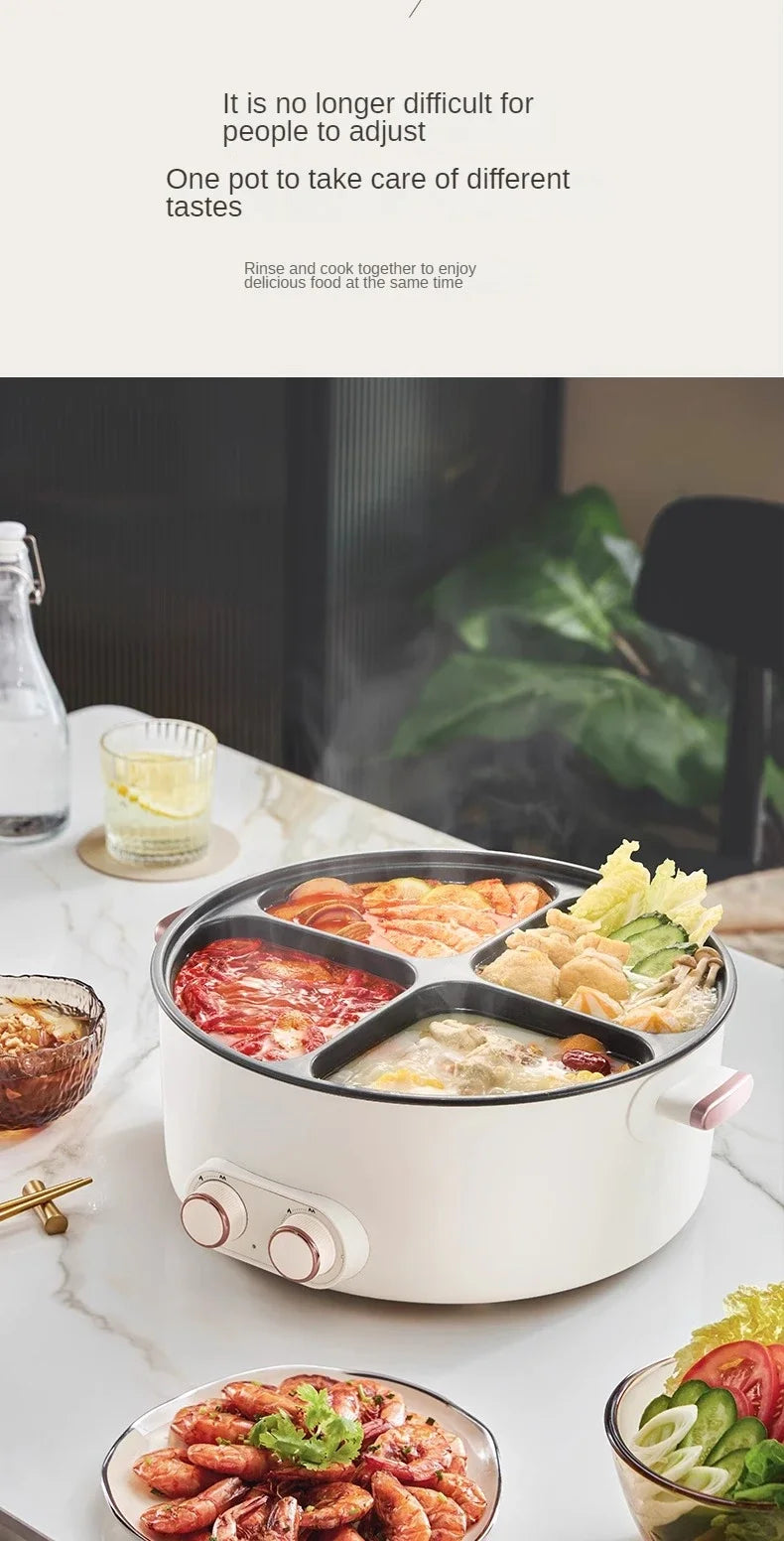 6L Quad-Cooker Electric Hot Pot -2000W Multi-Temperature 4-Compartment,Non-Stick Coating,Safety Shut-Off,Family Sharing Home Use