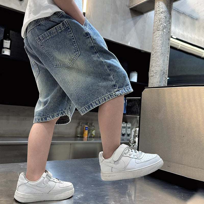 Fashion Kids Boy Street Style Ripped Denim Shorts Vintage Wash Casual Broken Summer Shorts With Holes Child Cool Destroy Bottoms