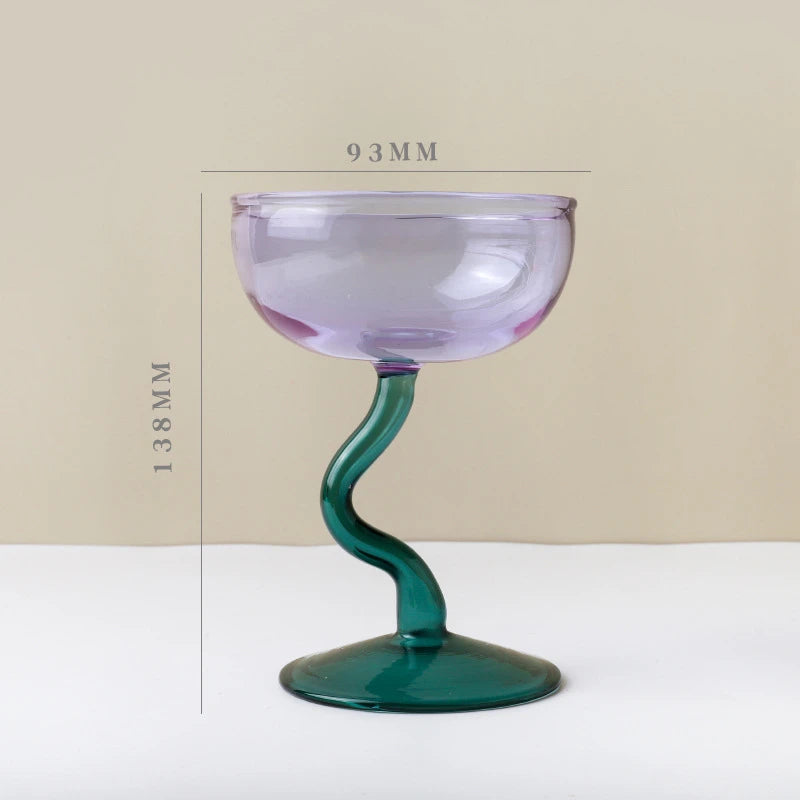Round Bowl Goblet Dessert Glass Mug S-shaped Cup Stem Ice Cream Bowl Cup Milkshake Dessert Cup Colored Borosilicate Glass