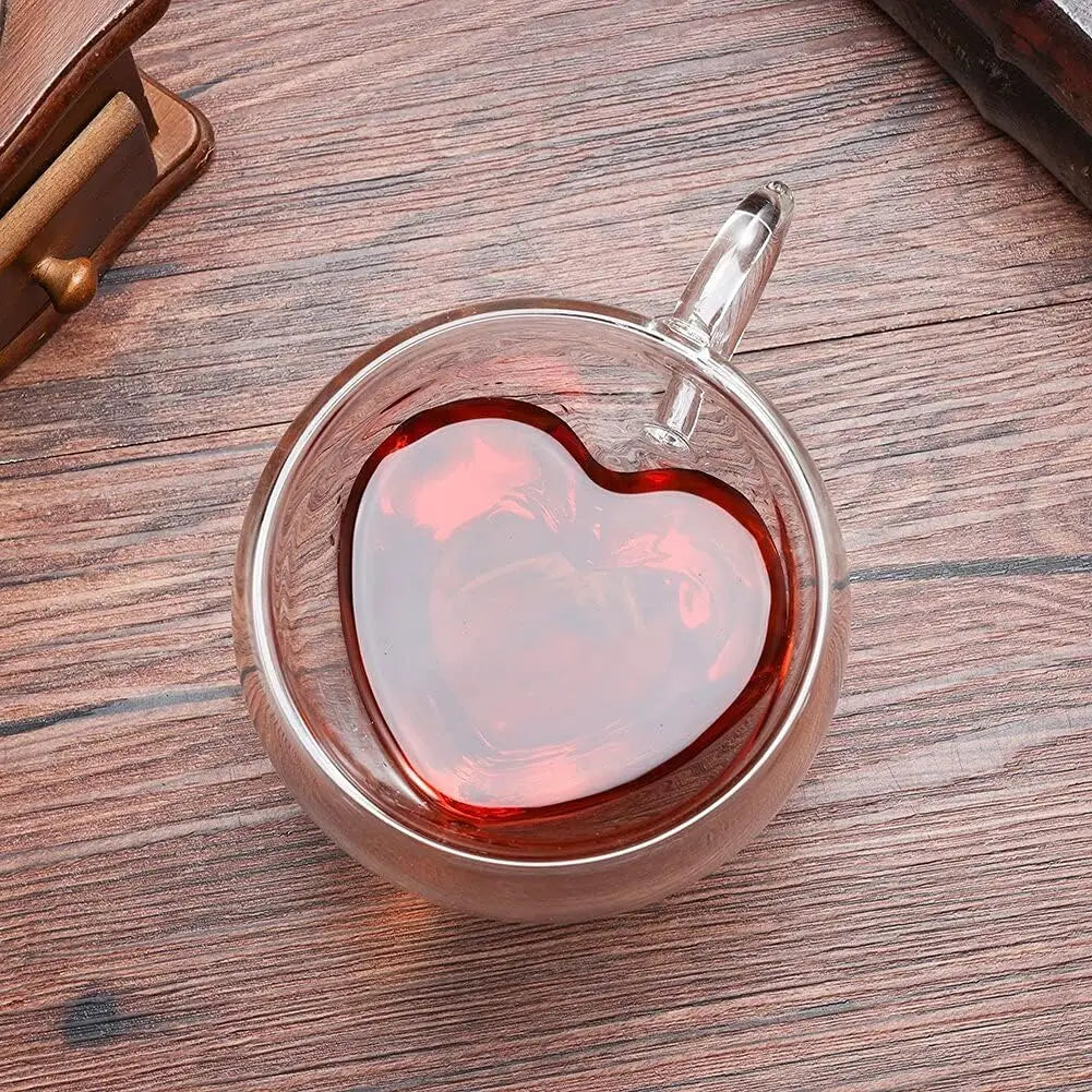 4/2PCS 240/180ML Heart Love Shaped Glass Mug Lovers Cups Double Wall Glass Cup Wine Glasses Tea Mugs Milk Espresso Coffee C