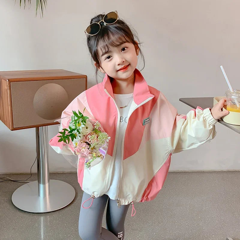 Autumn Girls Coat Waterproof And Stain Resistant Artificial Leather Fashion Zipper Jacket For 2-8 Years Girl Children Outdoor