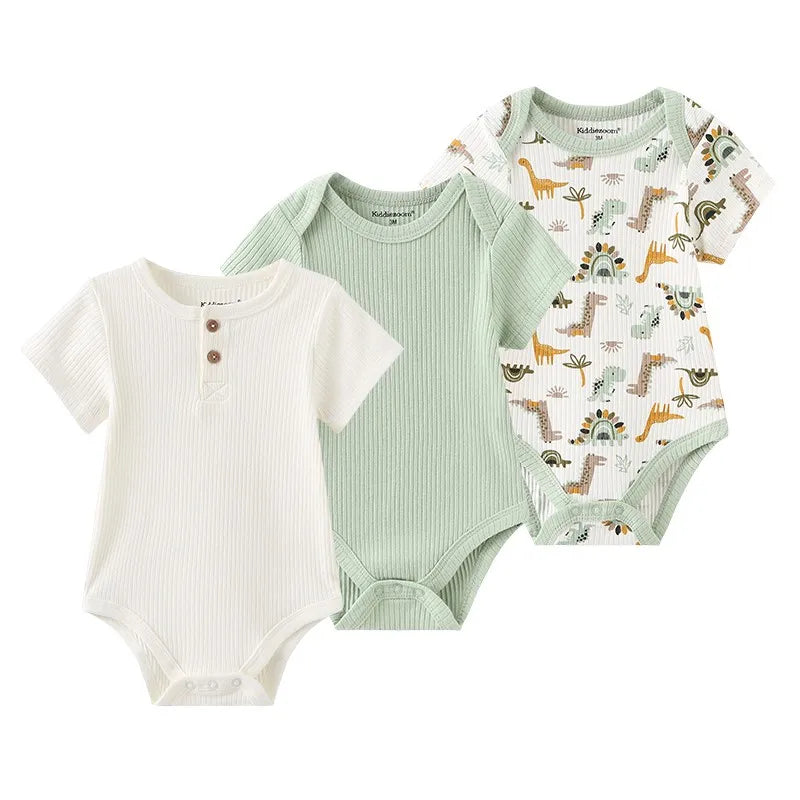 Kiddiezoom 3 PCS Fashion Summer Short Sleeve Cartoon Baby Bodysuit Cotton Newborn Boy Girl Clothes