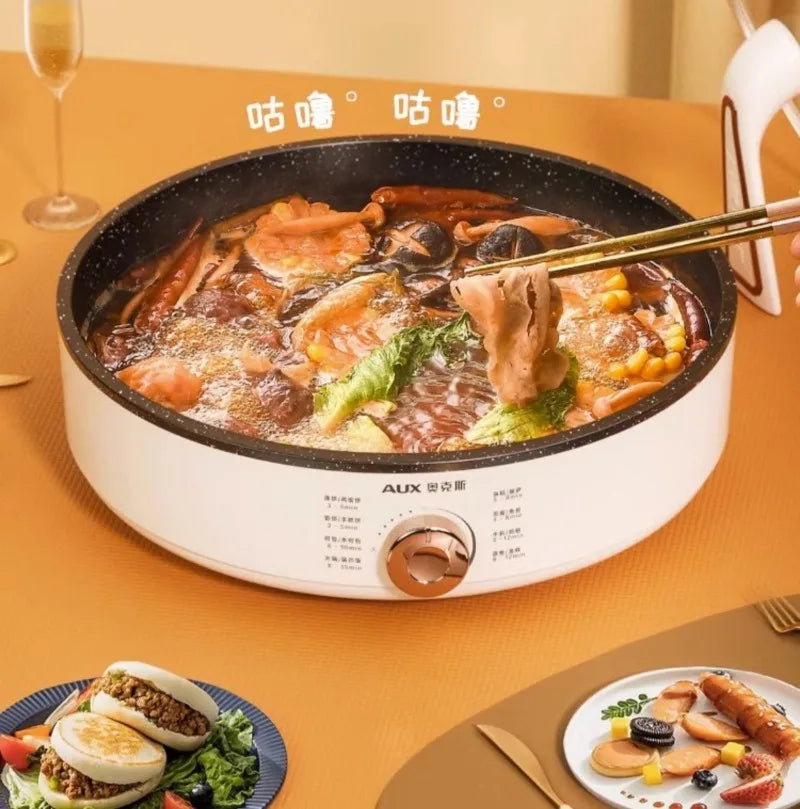 220V Deep Non-Stick Electric Skillets with Automatic Pancake Maker Pizza Baking Pan for Home Cooking Multi Cooker