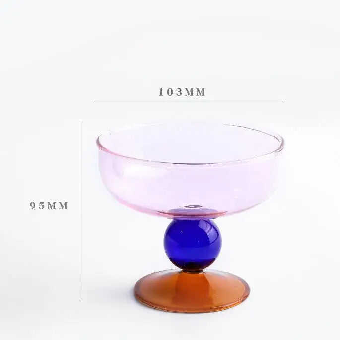 Round Bowl Goblet Dessert Glass Mug S-shaped Cup Stem Ice Cream Bowl Cup Milkshake Dessert Cup Colored Borosilicate Glass