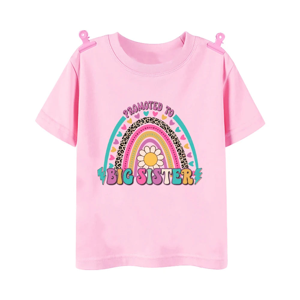 Promoted To Big Sister Printed Baby Announcement Shirt Kids T-Shirt Children Short Sleeve Tops Girls Tee Shirts Summer Clothes