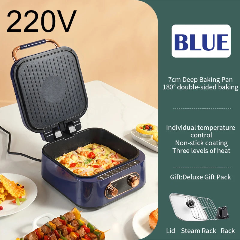 Household double-sided heating, timed multifunctional frying and baking machine, non stick pot, suspended heating