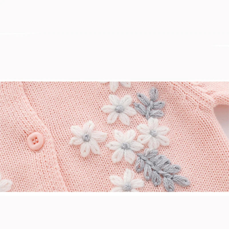 Spring New Toddler Baby Girl Knitting Romper+Hat Floral Embroidery Romper Long Sleeve Autumn Infant Baby Girls Knitting Jumpsuit