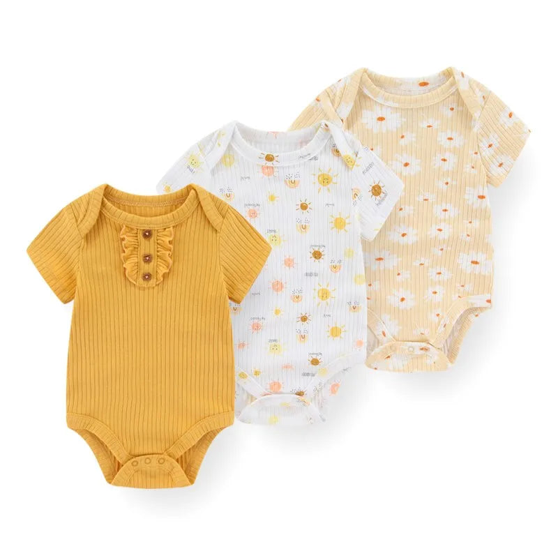 Kiddiezoom 3 PCS Fashion Summer Short Sleeve Cartoon Baby Bodysuit Cotton Newborn Boy Girl Clothes