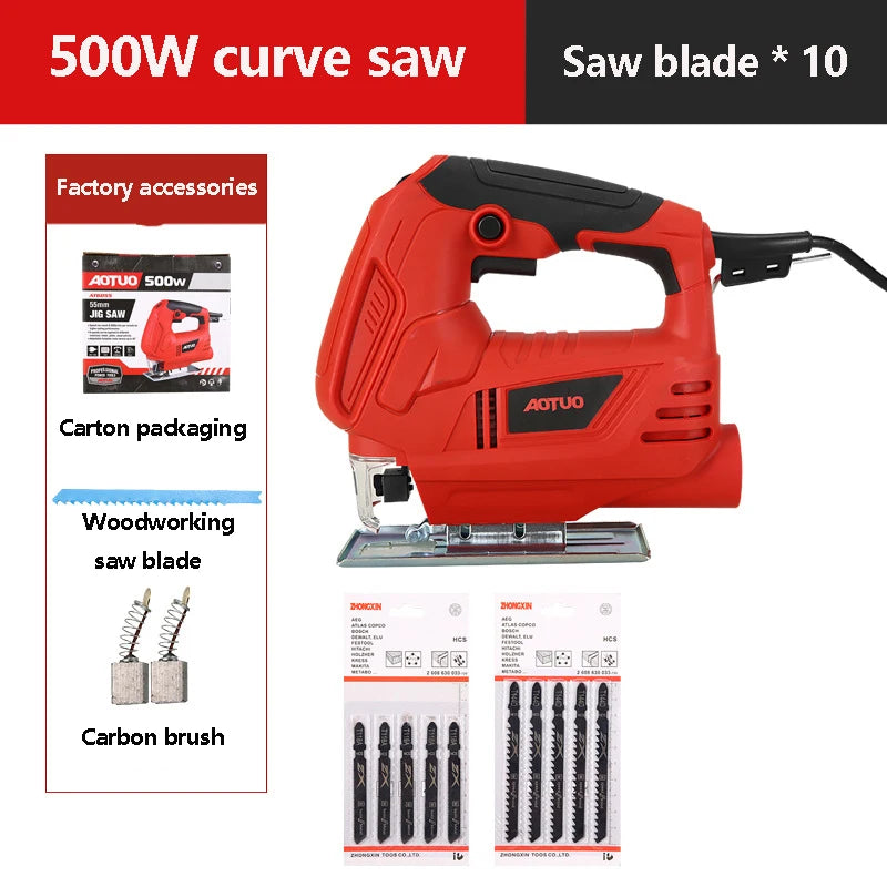 500W Jigsaw Variable Speed ​​Electric Saw 220 V for Woodworking Home DIY Power tools with Metal Base by