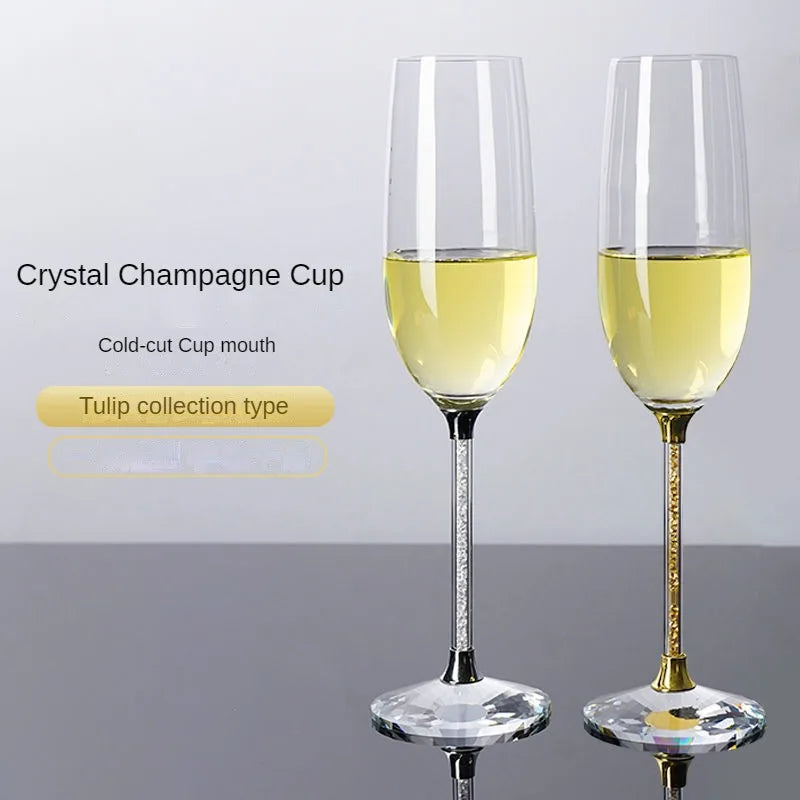 European Diamond Crystal Champagne Cup Set High Beauty Handmade High Foot Cup Bubble Mug Household Wine Set Couple Pair Cups