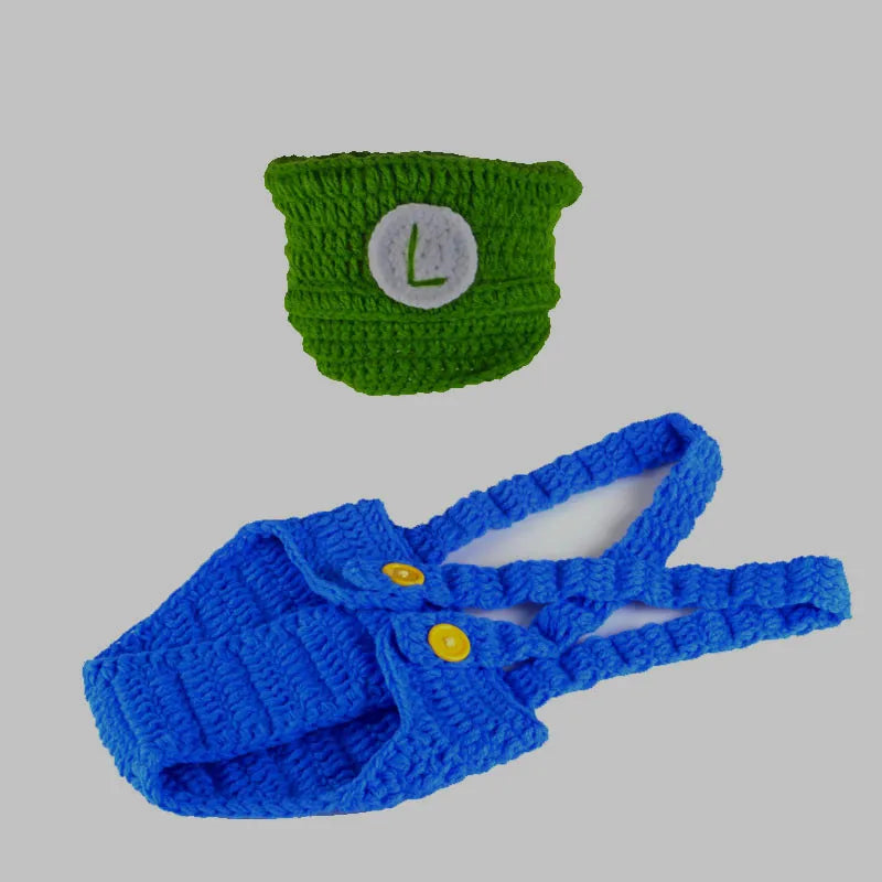 Super Bros Crochet Newborn Baby Photo Props Infant Beanie Hat&amp;Diaper Cover Set Knitted Cartoon Boy Photo Costume H252