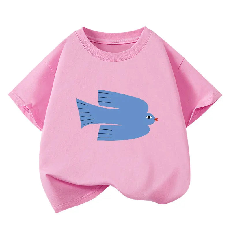 Girls T-shirts 2025 Summer Short-sleeve Tops for Kids Candy Color Boys Tees Children School Shirts Cotton Teenager Outfits 1-12T