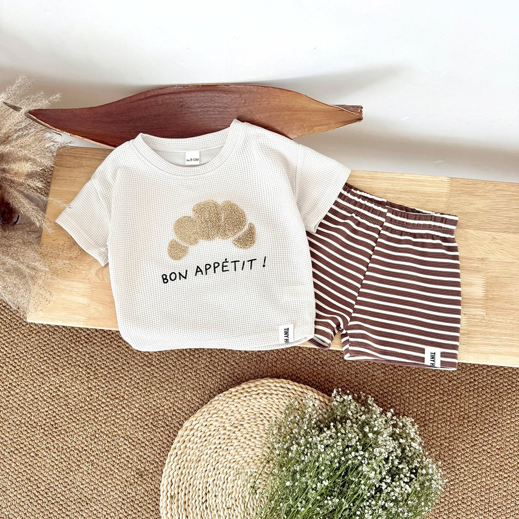 2025 Summer Korea Baby Boys Suit Waffle Cookies Towel Patchwork T-shirts+Shorts Girls Casul Infant Sets Toddler Clothes 2Pcs/Set