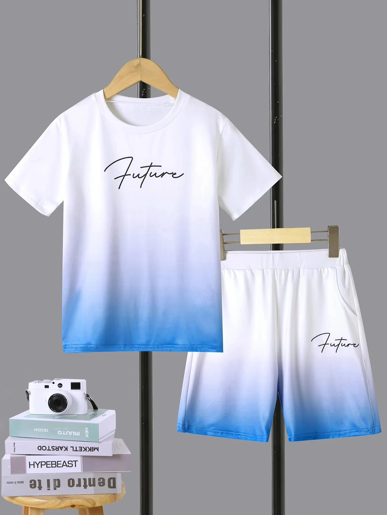 Sets for Children Boys' 3D Letter Graffiti Printed Short-Sleeved Shorts Two-Piece Suit Casual Sports Style Sets Girl Clothing