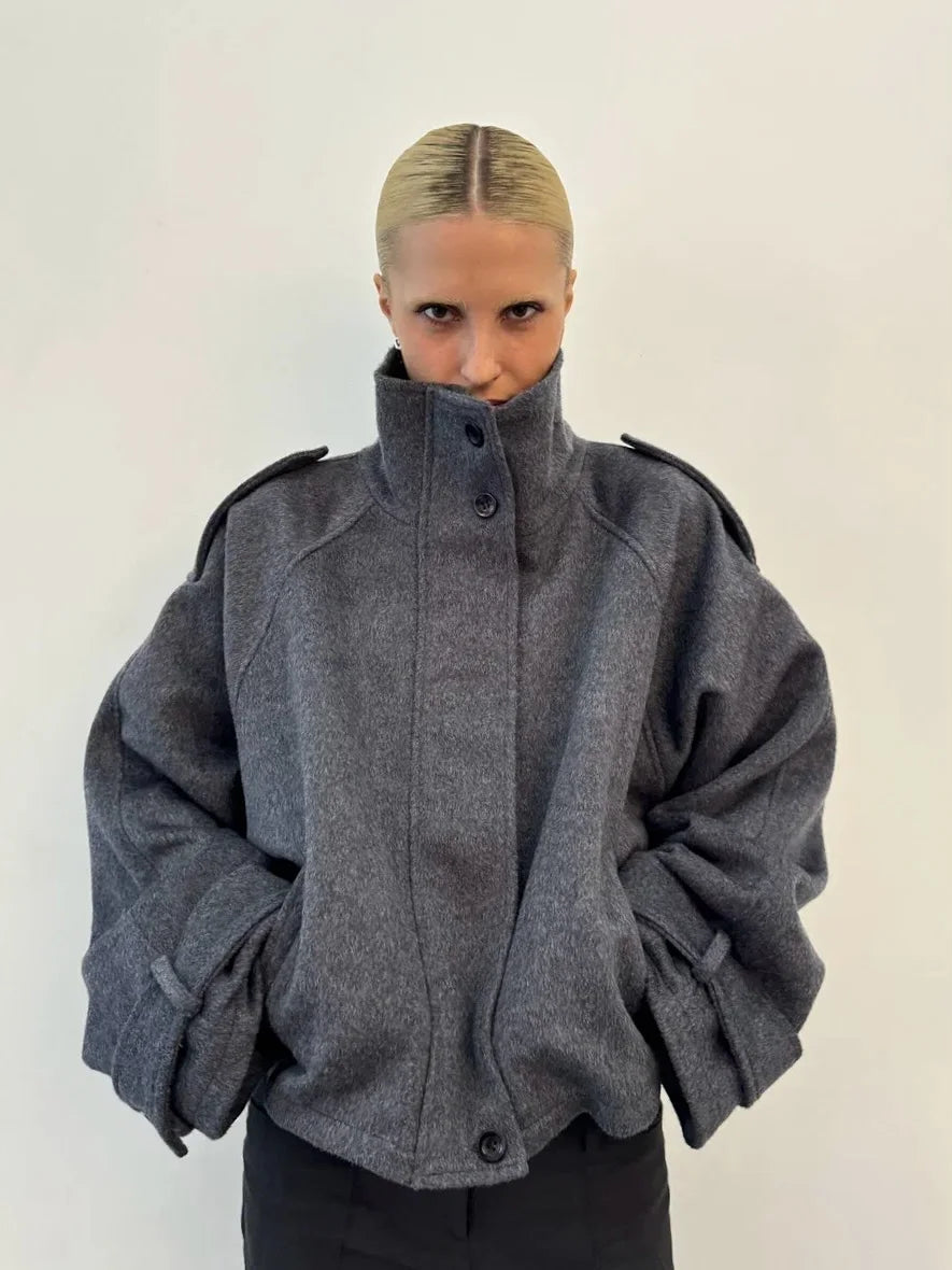 Casual Women's Short Woolen Coats Loose Lapel Single-breasted Long Sleeve Thick Jacket 2025 Autumn Winter Lady Elegant Outwear