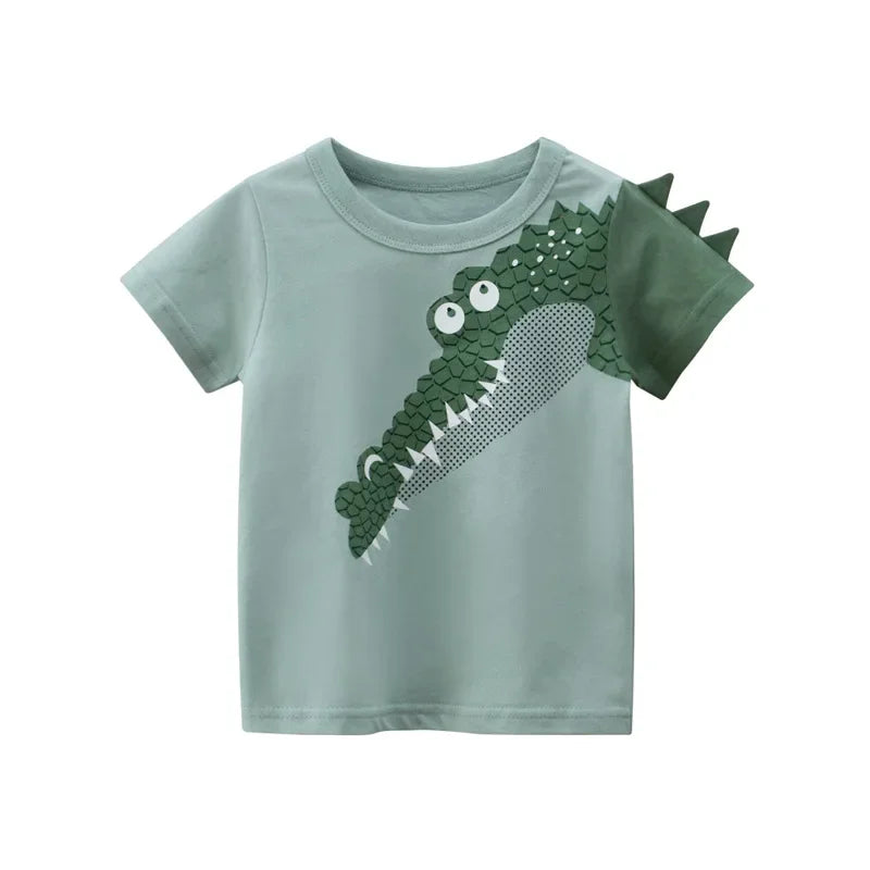 2 3 4 5 7 9 Years Summer Baby Boys Short Sleeve T-shirt Children Kids Cotton Cartoon Tops For Little Boys KF1022