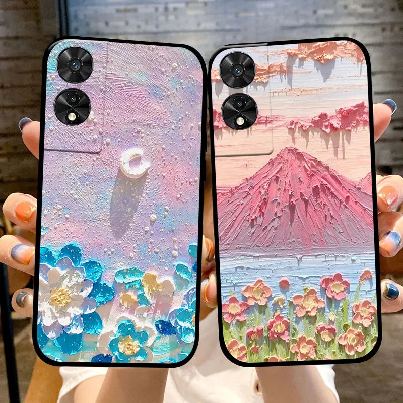 For TCL 50 5G Case, 505, 50 SE Fashion Cartoon Flowers Soft TPU Silicone Phone Cover for TCL 50 XE Nxtpaper Shockproof Coque Fundas