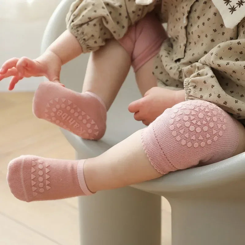 Baby Knee Pads Socks Set Solid Color Anti Slip Socks Kneecap Kid Crawling Safety Floor Socks Knee Protector for Girls Boy