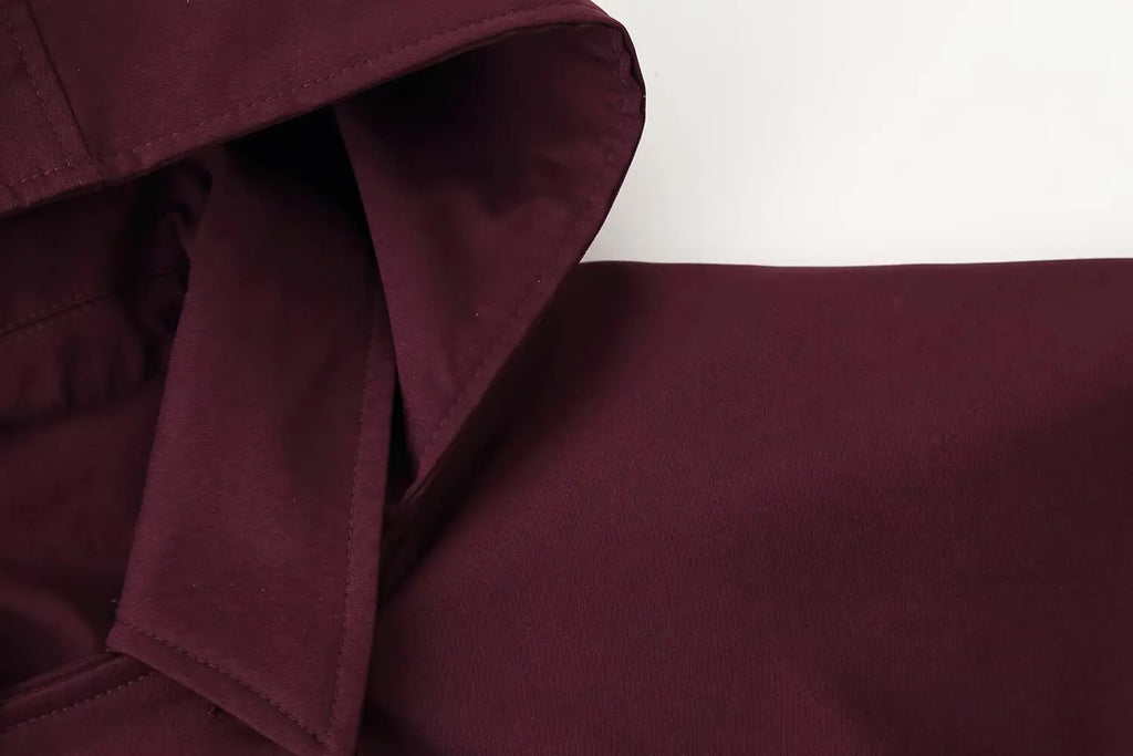 Spring 2025 new women's versatile lapel single-breasted long sleeve pocket hooded windbreaker jacket