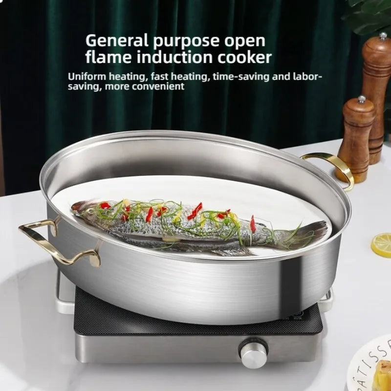 304 Stainless Steel Fish Steaming Pot Large capacity Seafood Pot Set Modern Design Pot for Kitchen Household Oval Steamer Tool