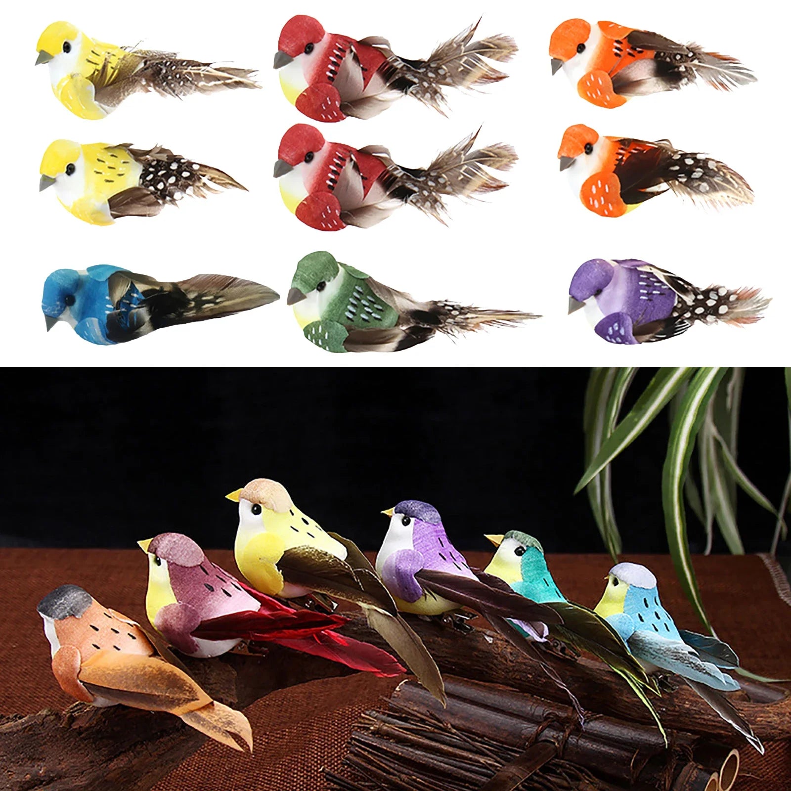 12pcs Set Artificial Birds Fake Foam Animal Simulation Feather Birds Models DIY Wedding Home Garden Ornament Decoration