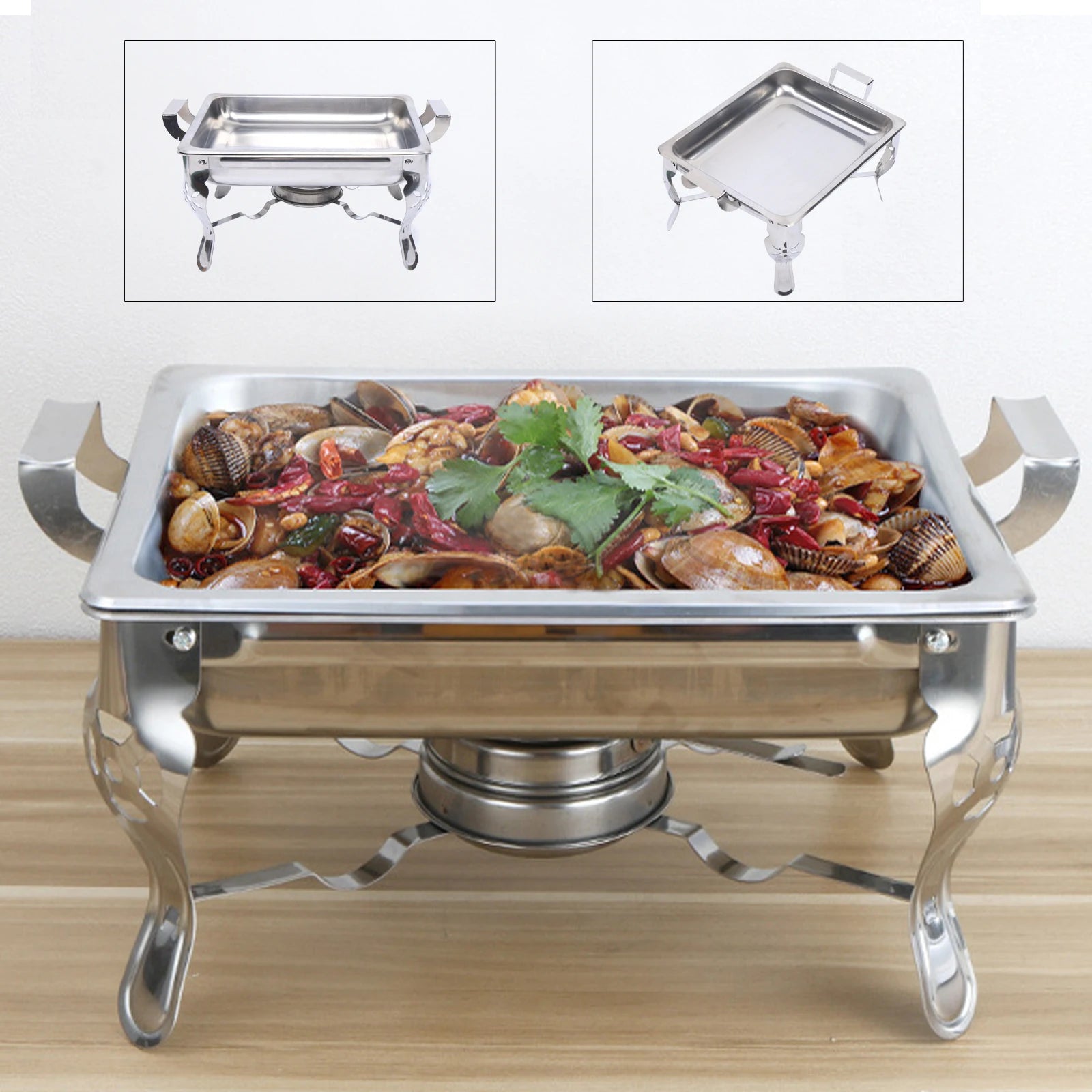 7.5L/ 6L Stainless Steel Chafing Dish Food Warmer Heat Tank Food Insulation W/ Lid for Hotel Catering Buffet Party