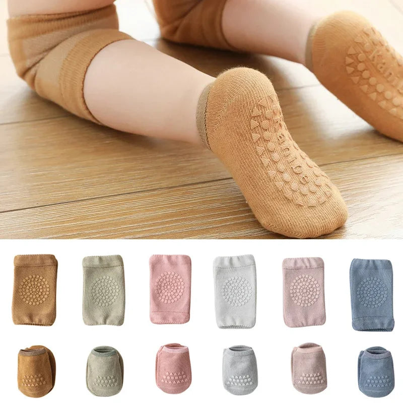 Baby Knee Pads Socks Set Solid Color Anti Slip Socks Kneecap Kid Crawling Safety Floor Socks Knee Protector for Girls Boy