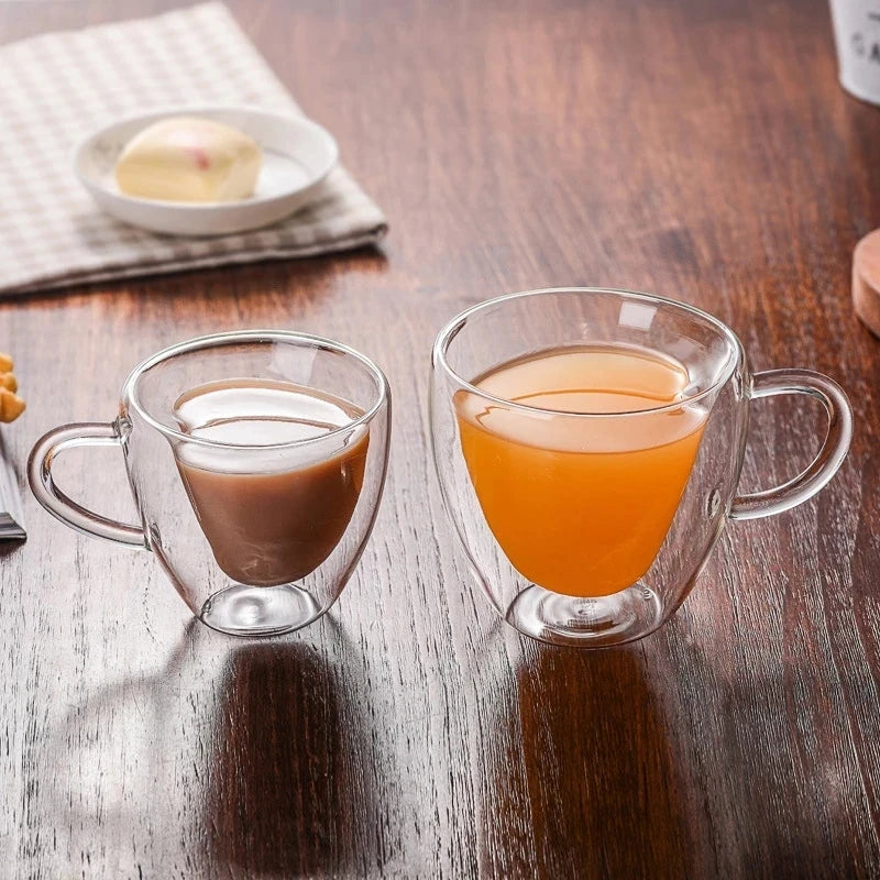 4/2PCS 240/180ML Heart Love Shaped Glass Mug Lovers Cups Double Wall Glass Cup Wine Glasses Tea Mugs Milk Espresso Coffee C