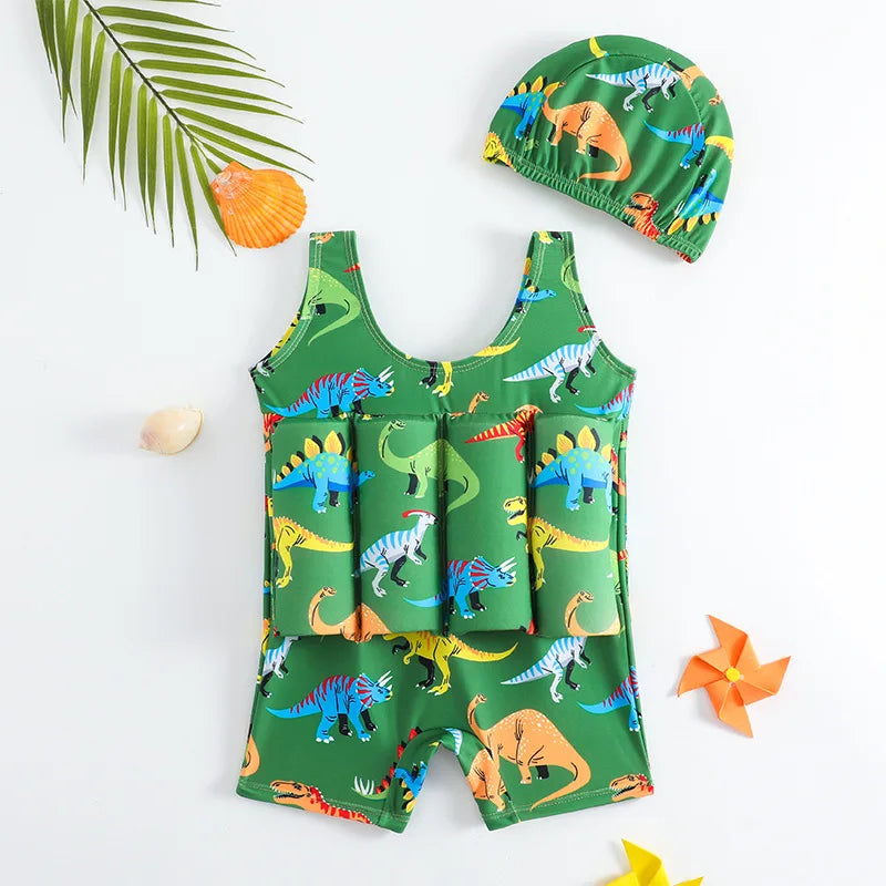 Children's Buoyancy Swimsuit One-piece Swimsuit for Kids Floating Rash Guards Cartoon Print Girls Boys Swimwear Swimming Clothes