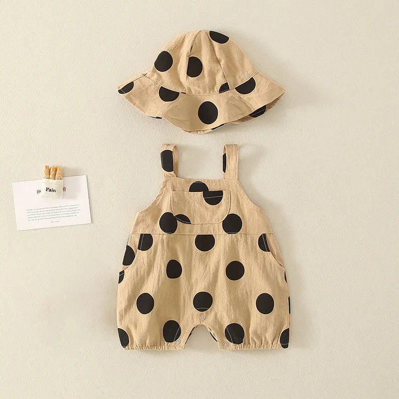 MILANCEL Summer Baby Rompers Toddler Dot Overalls Infant Girls Clothes With Hat Boys Jumpsuit