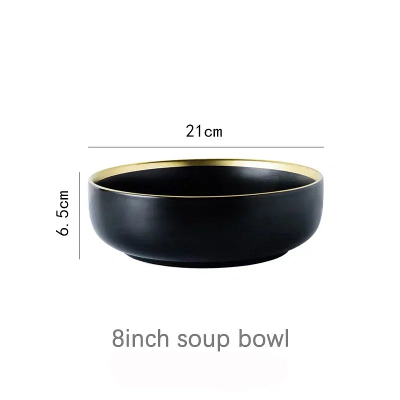 Porcelain Dinner Plates Dishes Plates and Bowls Set Black Tableware Set Food Plate Salad Soup Bowl Dinnerware Set for Restaurant