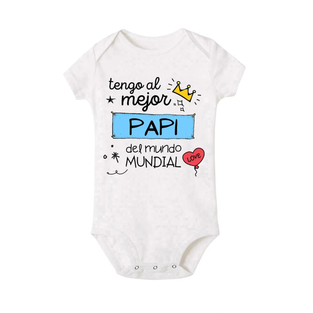 I Have The Best Mom &amp; Dad in The World Spanish Printed Baby Jumpsuit Infant Short Sleeve Romper Funny Newborn Unisex Bodysuit