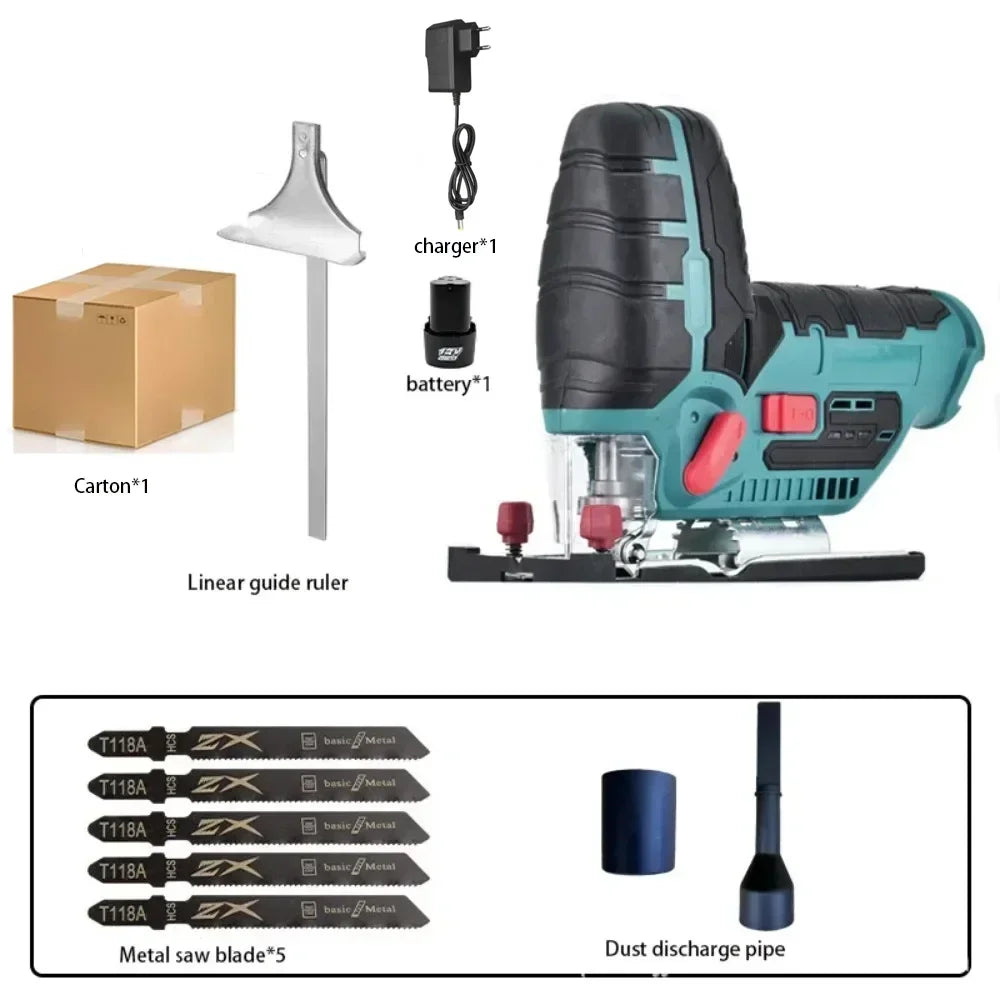 12V 80mm Cordless Brushless Jig Saw Electric Jigsaw 45 Degree Tilt Angle 6 Speed ​​Adjustable Portable Saws Metal cutting machine