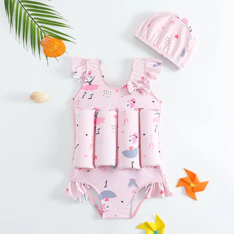 Children's Buoyancy Swimsuit One-piece Swimsuit for Kids Floating Rash Guards Cartoon Print Girls Boys Swimwear Swimming Clothes