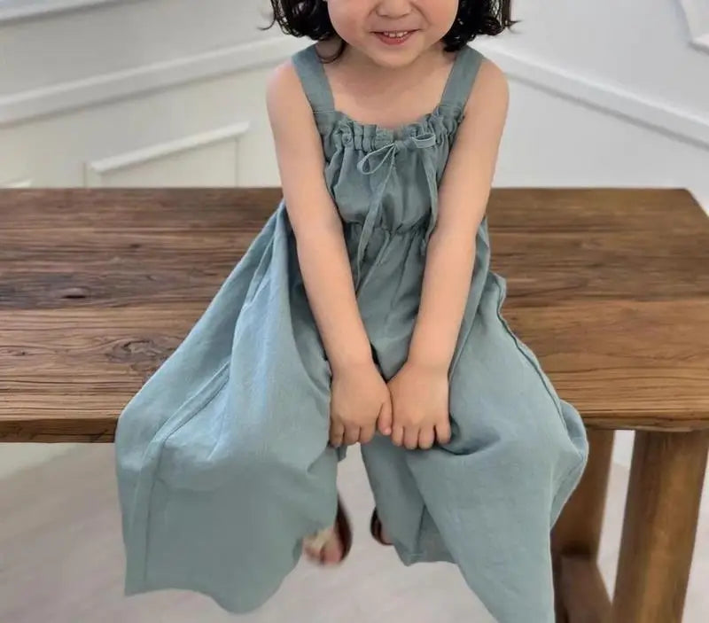 2025 Summer New Girls Jumpsuit Loose Children Wide Leg Pants Cotton Baby Girls Sling Pants Fashion Kids Clothes