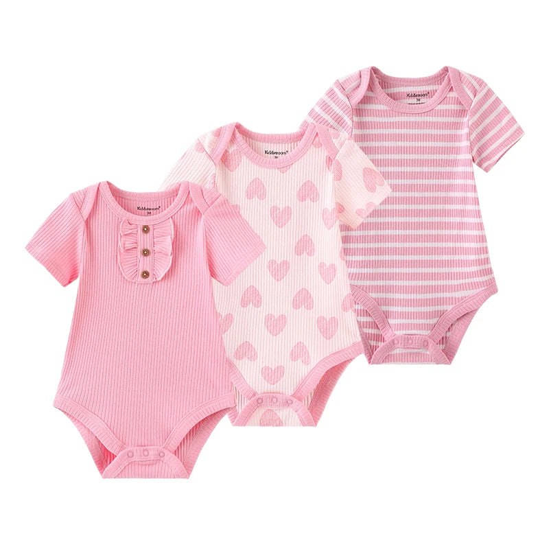 Kiddiezoom 3 PCS Fashion Summer Short Sleeve Cartoon Baby Bodysuit Cotton Newborn Boy Girl Clothes