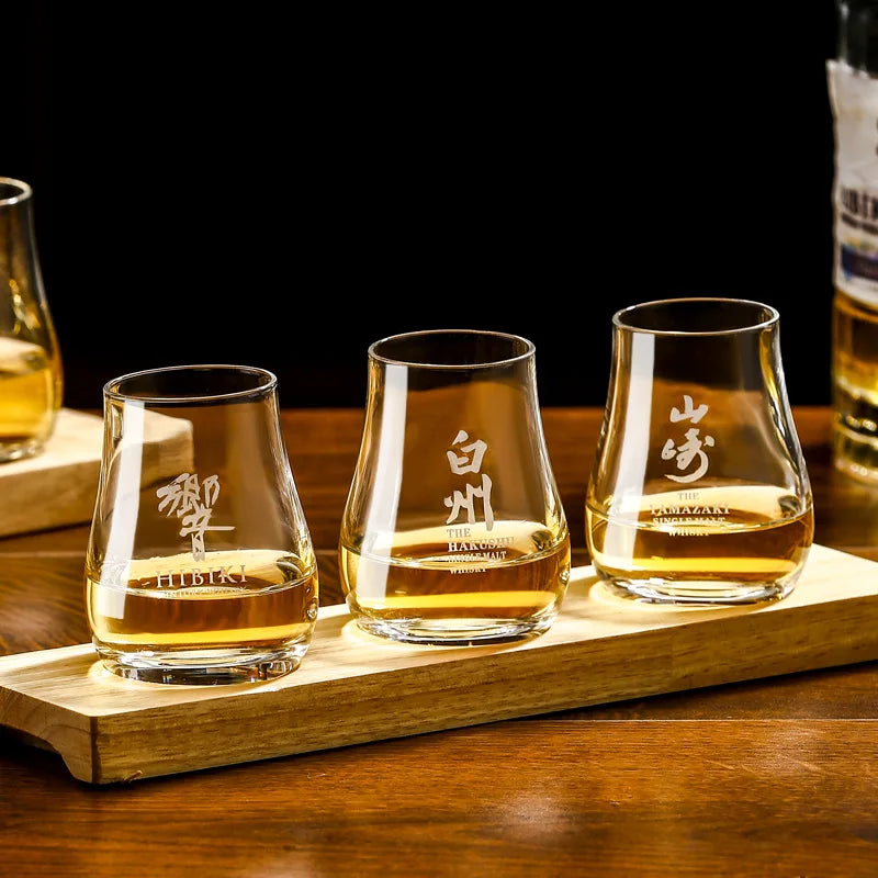Round egg shaped clear Old Fashioned Whiskey Glasses with Wooden tray Whiskey Tumblers Glassware for Bourbon Barware