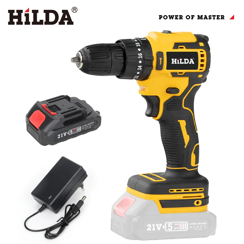 HILDA 21V Brushless Lithium Mini Drill Cordless Electric Screwdriver Mini Wireless Power Tools 20+1 Torque For Makita Battery