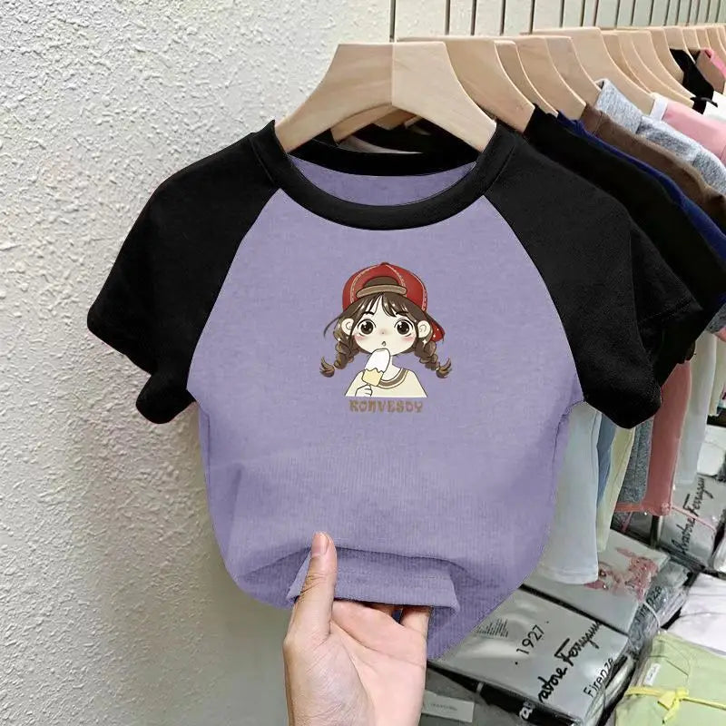 Kawaii Girls Short Sleeve T-shirt Summer Girls Baby Children Cute Cartoon Anime Character Kulomi Children Sweet Print Wholesale