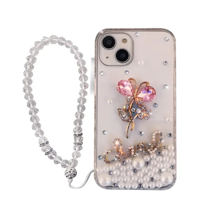 Fashion Bling Diamond Rhinestone Flower Case Cover For Iphone 17 Air 16 14 15 12 13 Pro MAX XS XR 7 8 PLUS Soft Clear Phone
