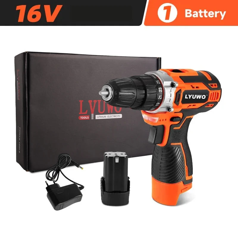 20V Cordless Drill 40N.m 25 Plus 1 LYUWO Electric Screwdriver Keyless Chuck Two Gear Speed ​​Wireless Power Driver Battery Tools