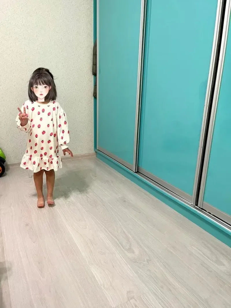 Girls' Dress Cartoon Strawberries Autumn New Korean Girls' Splicing Pleated Dress Printed Baby Kids Casual Clothes