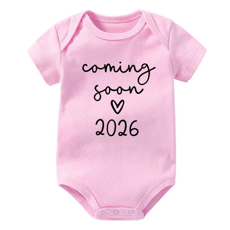 Coming Soon 2026 Baby Announcement Clothes Cotton Newborn Baby Bodysuits Summer Boys Girls Romper Body Pregnancy Reveal Clothes
