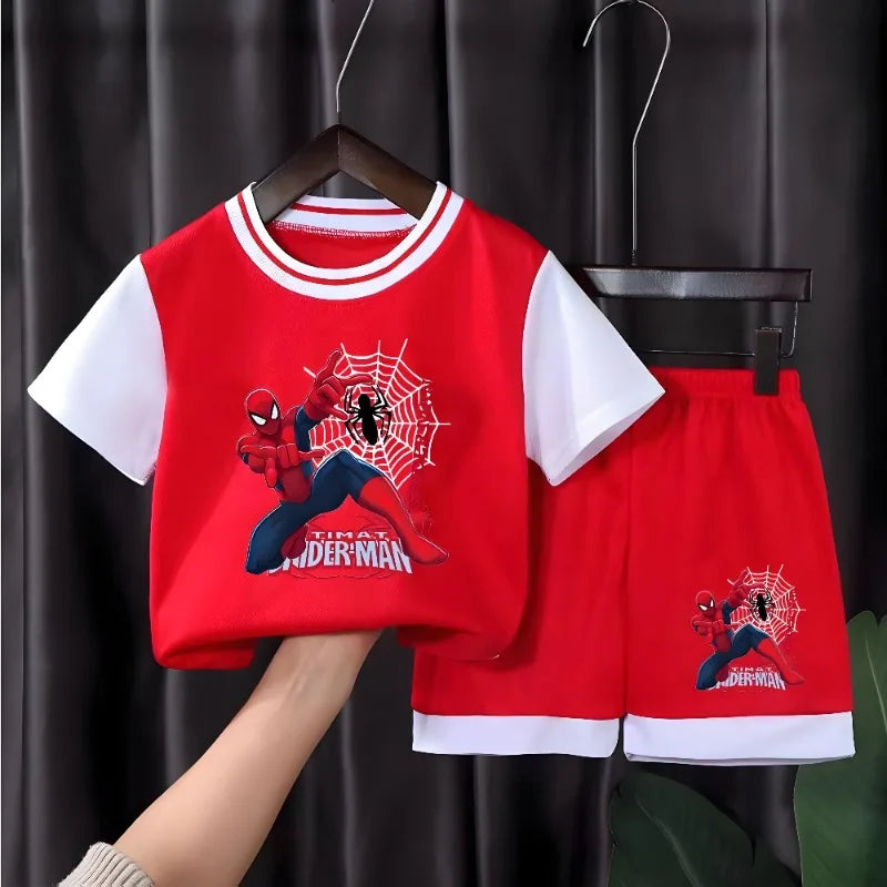 Summer Boys Breathable Quick Drying Basketball Clothes Sets Anime Spiderman Children's T Shirt Shorts 2pcs Suit Kids Outfits New