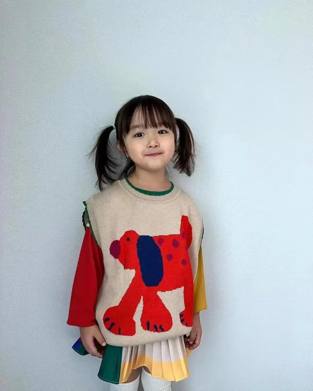 2025 Children's Autumn/Winter INS Style Girls' Cartoon Color Blocked Pullover Vest Cardigan Boys' Single Breasted Knint Sweater