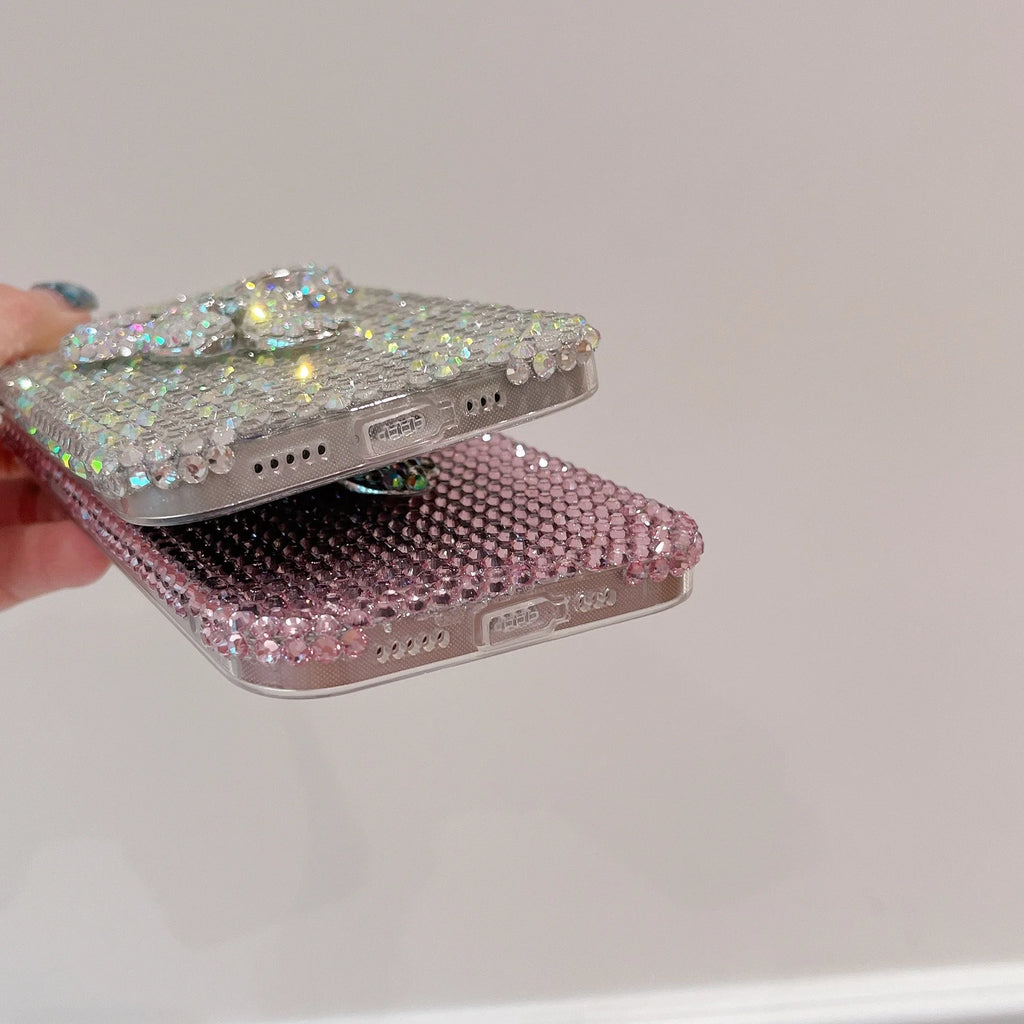 Luxury Full Diamond Bow Case, Sparkling Cute Phone Case, Protective Cover for iPhone 16 Pro Max